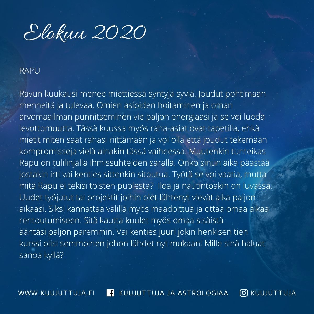 Elokuun 2020 horoskooppi - Kuujuttuja & Astrologiaa